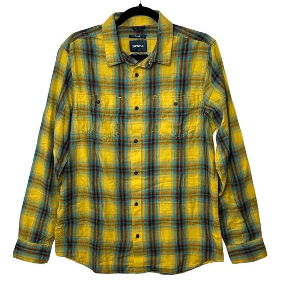 Prana Dolberg Flannel Shirt Long Sleeve Button Up Multicolor Men's S-Tall NWT - Picture 1 of 11
